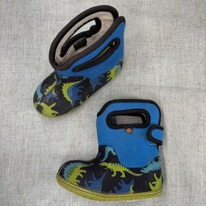Bogs Baby Winter Boots Dinosaur Blue Neon Green Waterproof Insulated Rain Boot 7